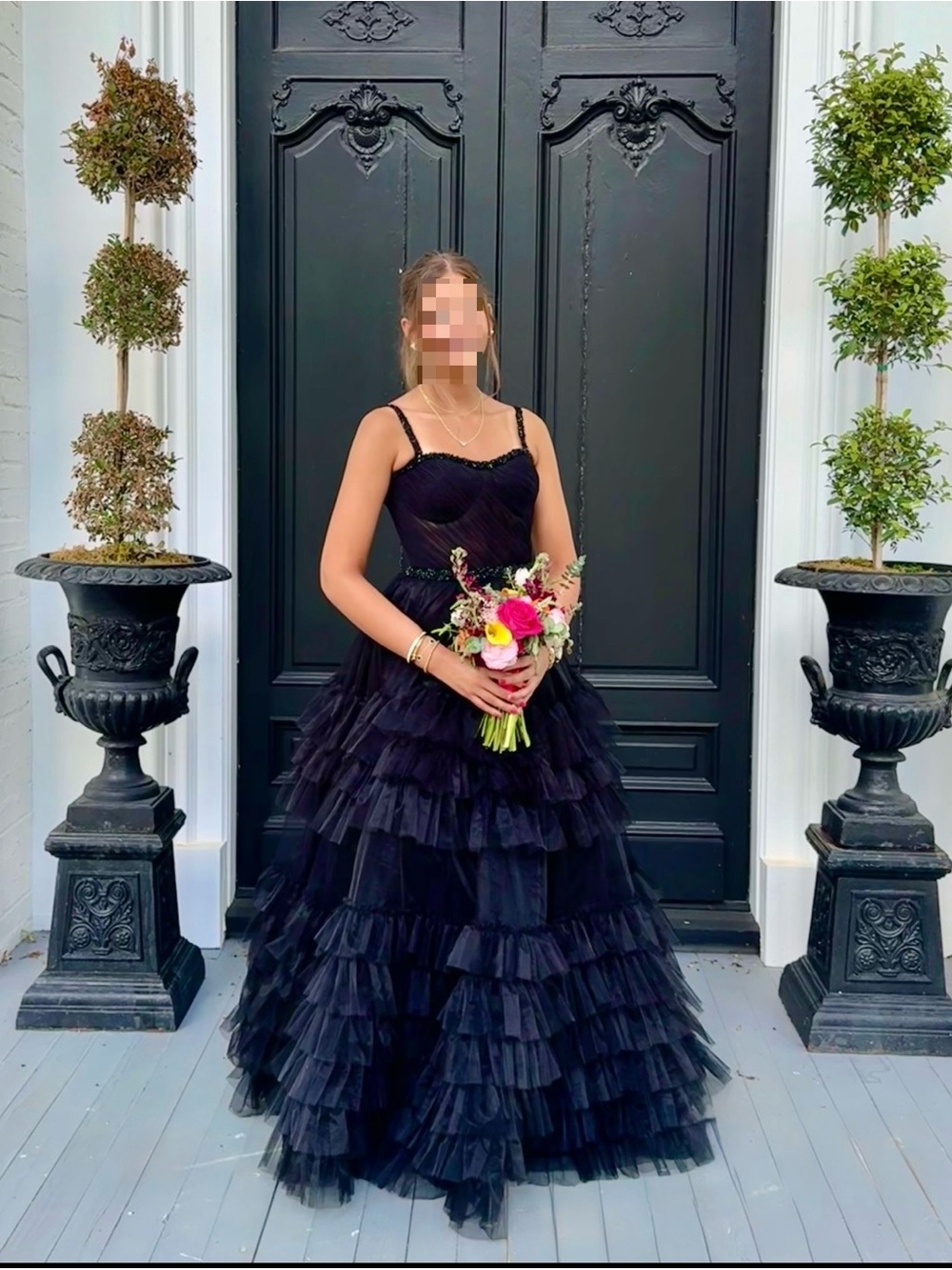 Elegant Black Tiered Tulle Prom Dress with Spaghetti Straps by AshleyLauren